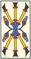 Trois de Bâtons — tarot de Marseille